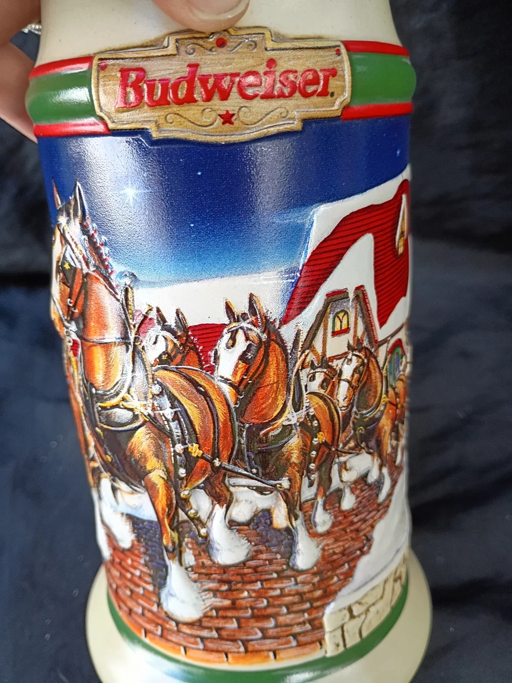 Vtg Budweiser Clydesdales Holiday Stein 1998 Grant's Farm Holiday Mug